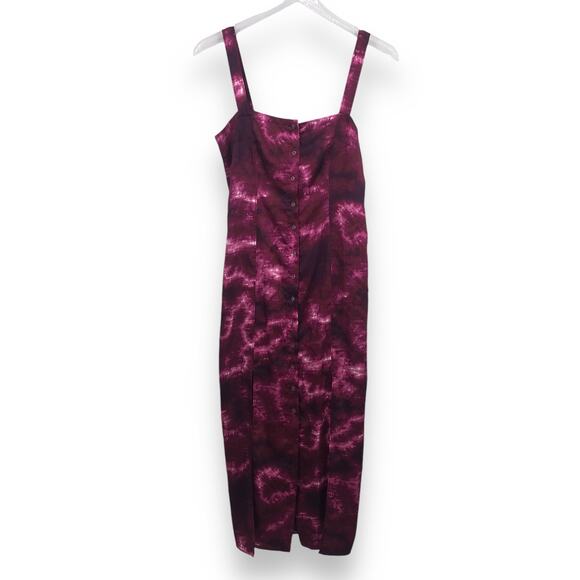 Cinq a Sept Alexa Midi Dress 0 Sleeveless Tie Dye Button Front Double Slit Pink - Picture 1 of 10